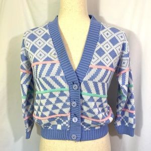 Girl’s Vintage 80’s RJ Pumpkin V Neck Cardigan Sweater Medium Large 12 14